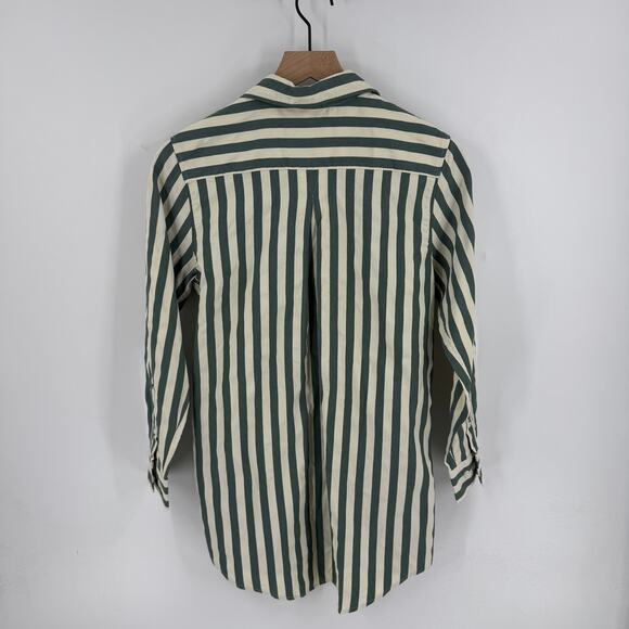 Yaitte Striped Button Front Shirt Green White Long Sleeve Top Size XS - Picture 2 of 8